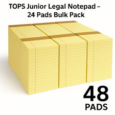 TOPS Junior Legal Notepad 5"x8" Canary Yellow Legal Ruled 50 Sheets 48 Pads Bulk