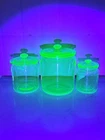 Vintage Set of 3 Green Vaseline Uranium Glass Depression Gass Cansister Set