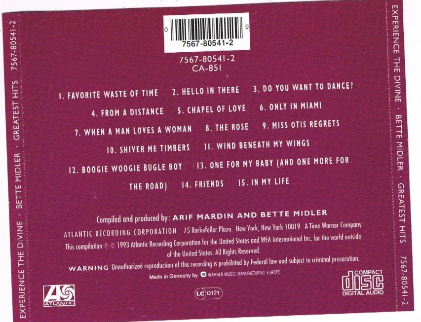 CD - Bette MIDLER - EXPERIENCE THE DIVINE (GREATEST HITS) - german Press - Bild 3 von 3
