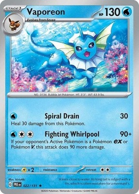 Vaporeon - 022/131 - Rare - Reverse Holo - Near Mint