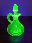 Vintage 1930's Anchor Hocking Uranium Glass Cruet With Stopper 5.5" EUC
