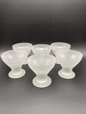 VINTAGE FROSTED GLASS COMPOTE FOOTED ICE CREAM BOWLS Set Of 6