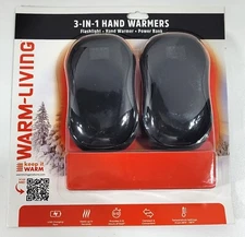 2 Pack - Warm Living 3-In-1 Hand Warmer/Power Bank/Flashlight Black