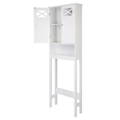 Over The Toilet Bathroom Storage Cabinet Wooden Organizer with 2 Door Open Shelf - Picture 9 of 11