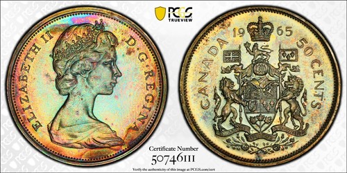 PL63 1965 50C Canada Silver 50 Cents Proof, PCGS Trueview- Rainbow Toned - 第 4/7 張圖片