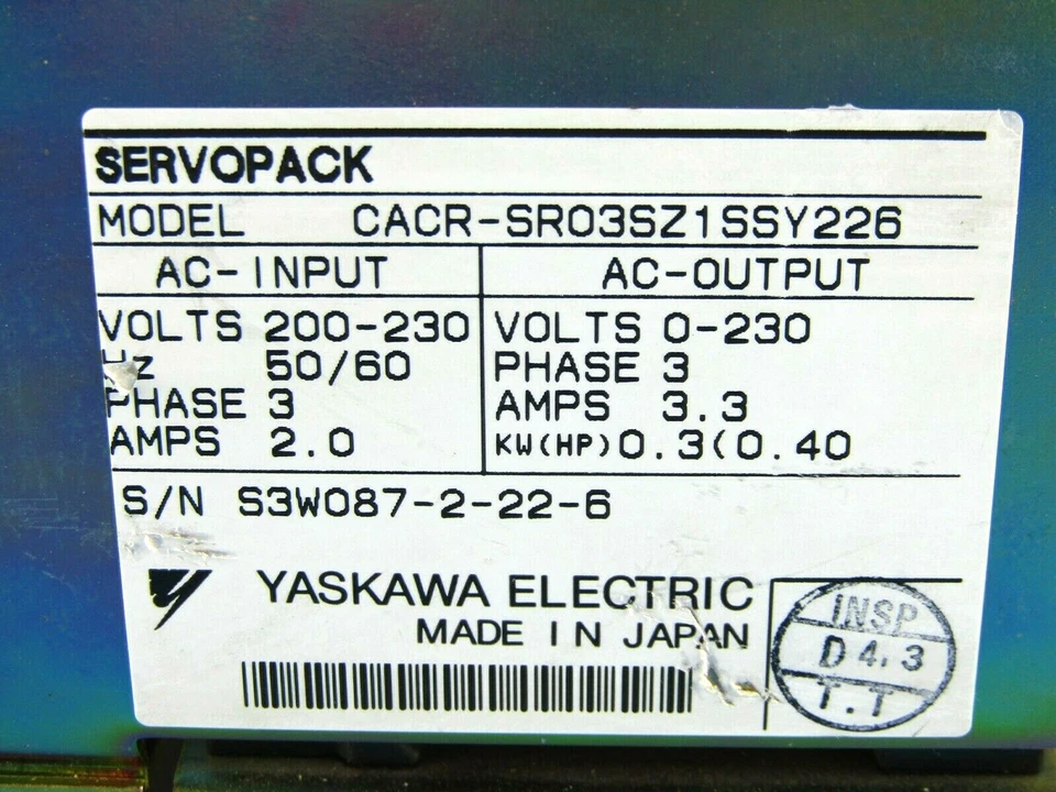 Yaskawa CACR-SR03SZ1SSY226 Servo Controller, CACRSR03SZ1SSY226 - Image 2 of 4