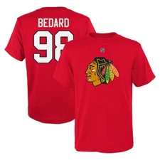 Kids Chicago Blackhawks Connor Bedard Red Authentic Stack Name & Number T-Shirt