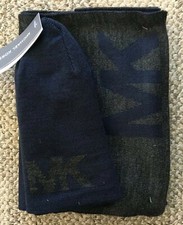 Michael Kors Scarf  Reversible Beanie Hat Set 2 Piece Navy Gray Men's One Size
