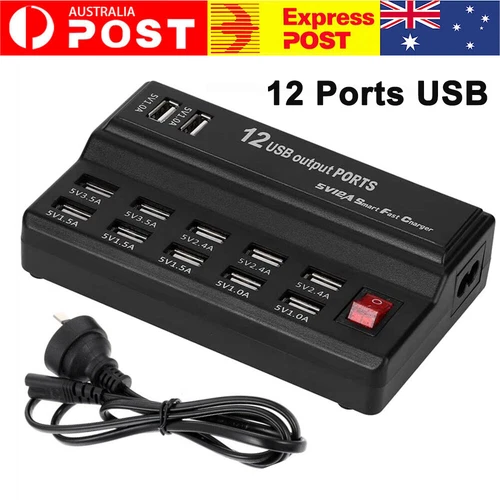 12 Port USB Type C Hub Charging Station Phone Charger Multi Dock Charger Adapter - Picture 3 of 14