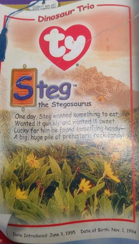Stag The Stegosaurus Ty Plush Beanie Baby 1994 McDonald's W/Case Detailed Story - Picture 5 of 5