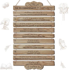 10 Commandments Christian Wall Art Wooden Bible Verse Wall Decor Hanging Reli...