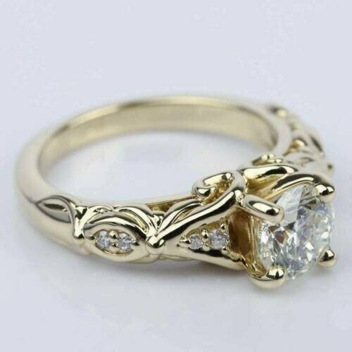 2 Ct Round Cut Moissanite Dainty Engagement Wedding Ring 14K Solid Yellow Gold - Picture 2 of 7