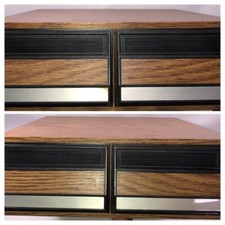 2 Vtg Cassette Tape Cases Plastic Wood Grain Cabinets Double Drawers As Is Wear