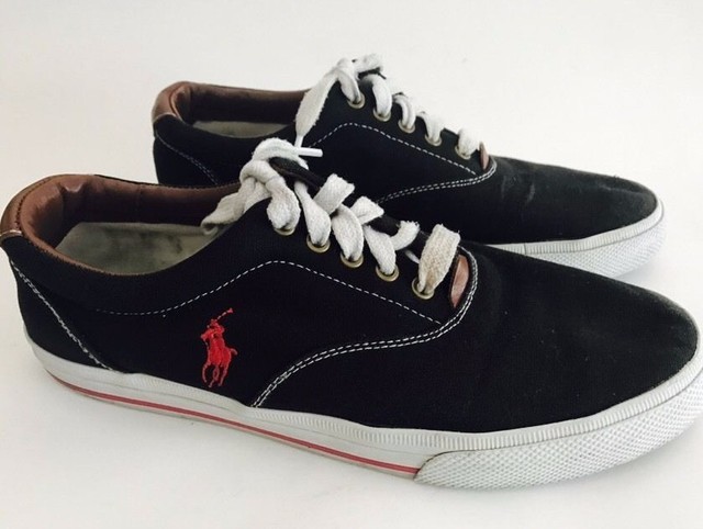 POLO RALPH LAUREN Black Canvas Leather Oxford Casual Sneakers Shoes Men's Sz 10 | eBay