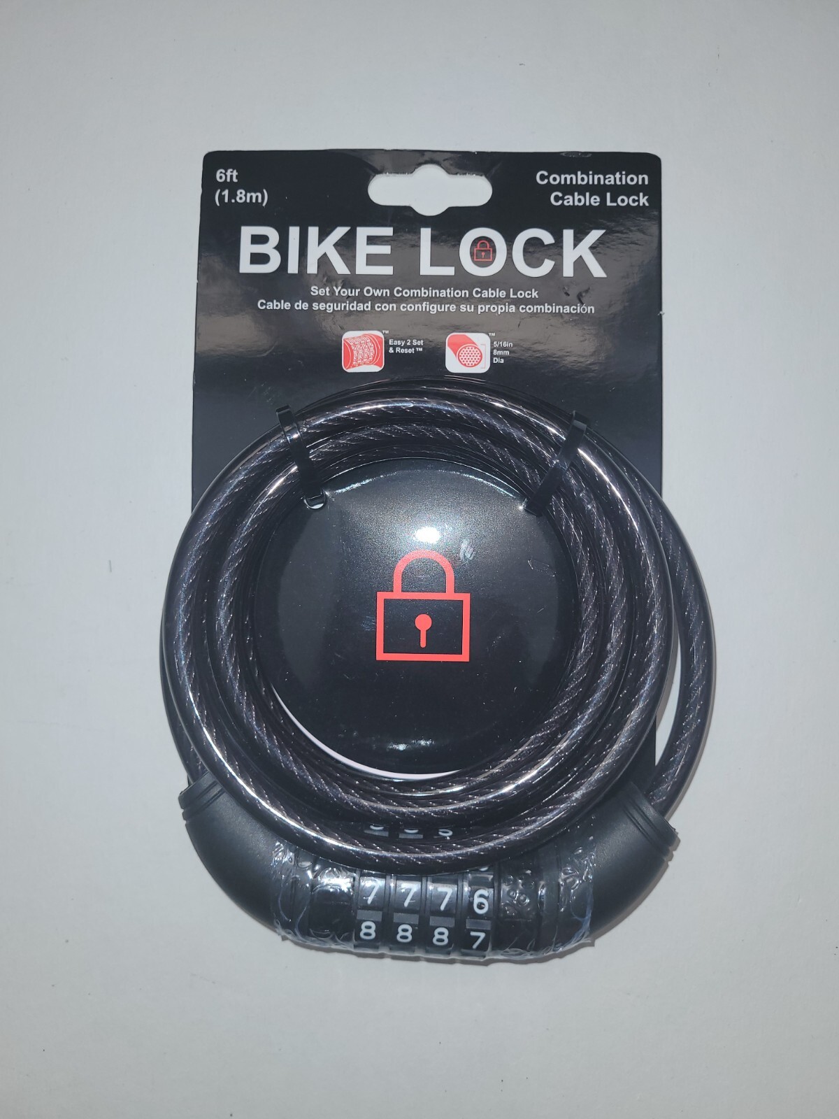 Bike lock combination Cable lock 6 Foot Style 21988-ACM