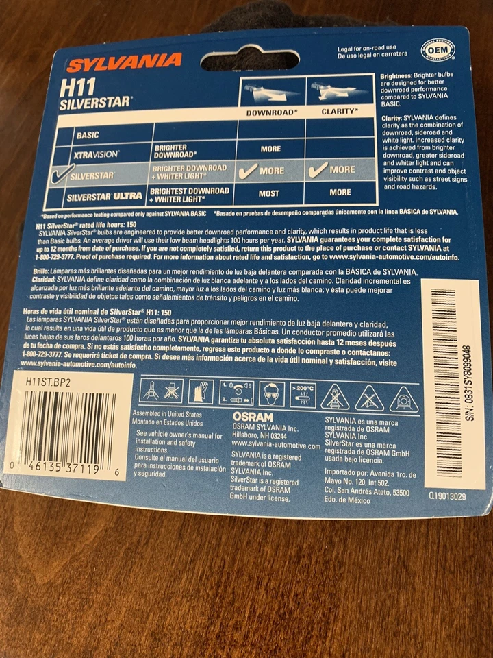 Sylvania Silverstar H11 55W Two Bulbs Head Light Low Beam Replace Upgrade Lamp - Image 2 of 4