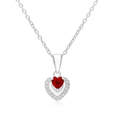 Solid 925 Sterling Silver Heart Birthstone CZ Pendant Charm Necklace 16" 18"