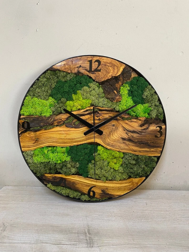 Reloj de Pared Metal Madera Olivo Verde Hierba Diseño Naturaleza Madera Hogar Decorativo Foto 2 de 4