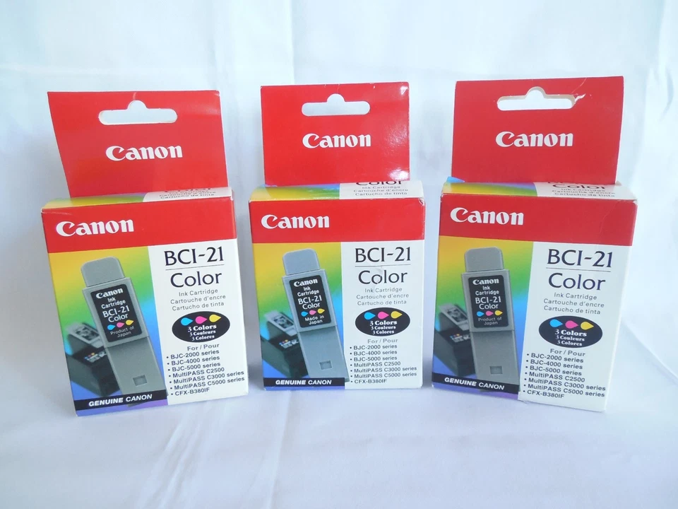 Lot of 3 SEALED Genuine Canon BCI 21 Color Cartridges Yellow Magenta Cyan - Image 2 of 4