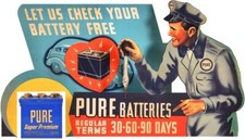 Pure Oil Company Battery Service DIECUT NEW 28" Wide Sign USA STEEL XL Size