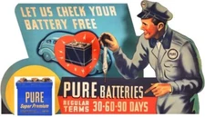 Pure Oil Company Battery Service DIECUT NEW 28" Wide Sign USA STEEL XL Size