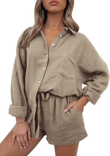 2 Piece Lounge Wear Set for Women – Oversized Shirt & Shorts Pajama Outfit 2025 - Picture 127 of 150