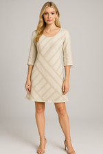 Soft Surroundings Dress Womens L Ivory Striped Linen Boho Tunic Lined Lagom NEW