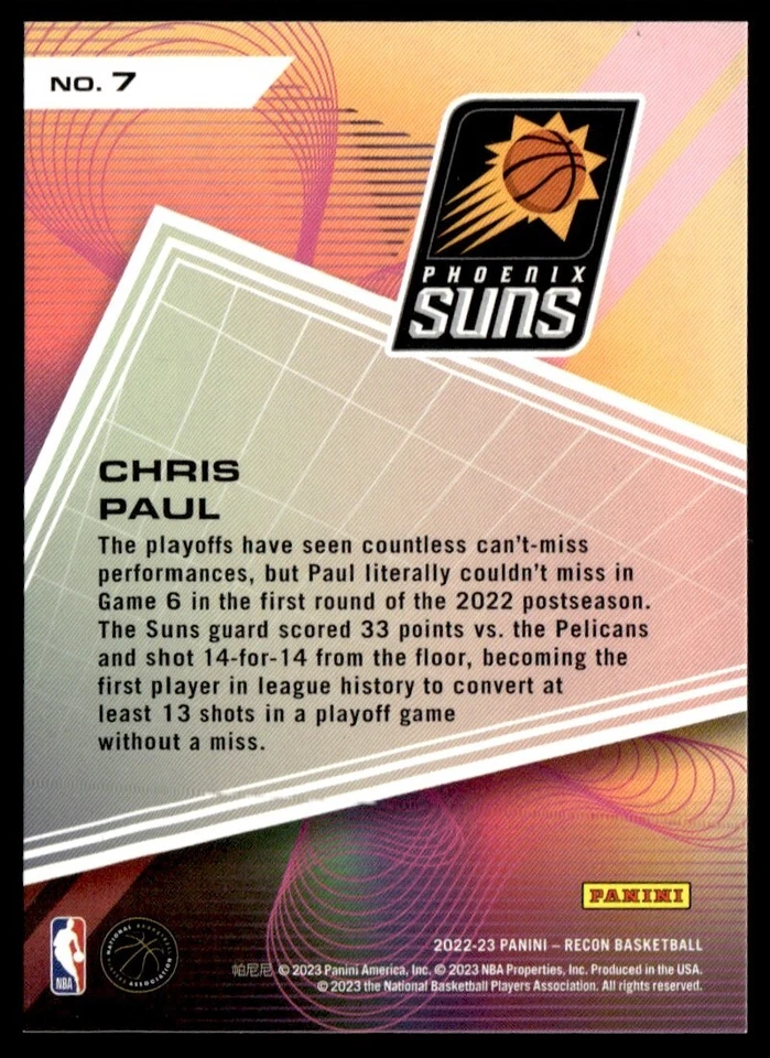 2022-23 Panini Recon Top of the Charts Chris Paul #7 JJ1 - Image 2 of 2