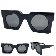 Classic Funky Vintage Retro Style Party Rave SUNGLASSES Large Square Black Frame