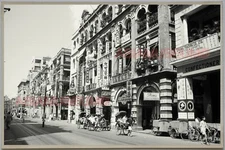 40's HONG KONG DES VOEUX ROAD RICKSHAW SHOP TRISHAW ADS 香港旧照片 Postcard RPPC 1420