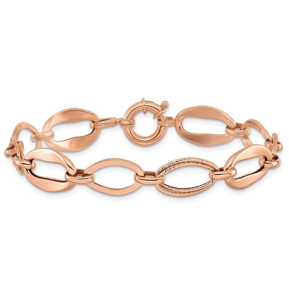 10k Rose Gold Polished Link 7.5 inch Bracelet 3.69g Gift for Mother - Image 3 of 4