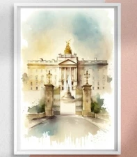 Buckingham Palace Watercolor Poster, Europe Printable Wall Art and Print