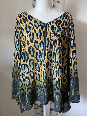 Unique Spectrum Women's Multicolor Long Sleeve Top Plus Size 1X Animal Print