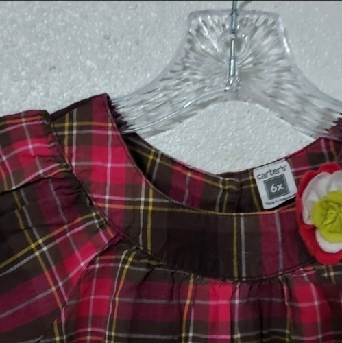 CARTER'S Little Girls' Pink & Brown Plaid Roll Tab Sleeve Tunic Dress 6X - Picture 4 of 12