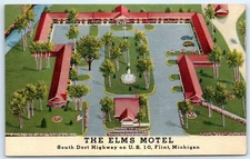 Postcard MI Flint Elms Motel Vtg D5