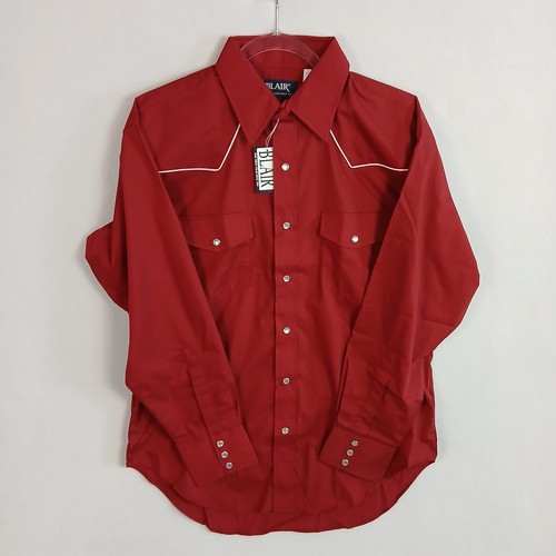 Vintage Blair Men's Western Long Sleeve Pearl Snap Shirt Size M Red NWT - Picture 9 of 18