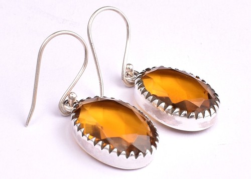 Handmade 925 Sterling Silver Citrine Gemstone Dangle Drop Earrings Gift - Picture 8 of 14