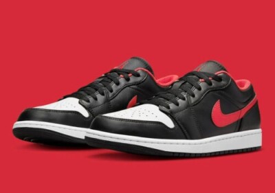 NEW Air Jordan 1 Low (GS) Size 7Y Black/Fire Red-White 553560 063