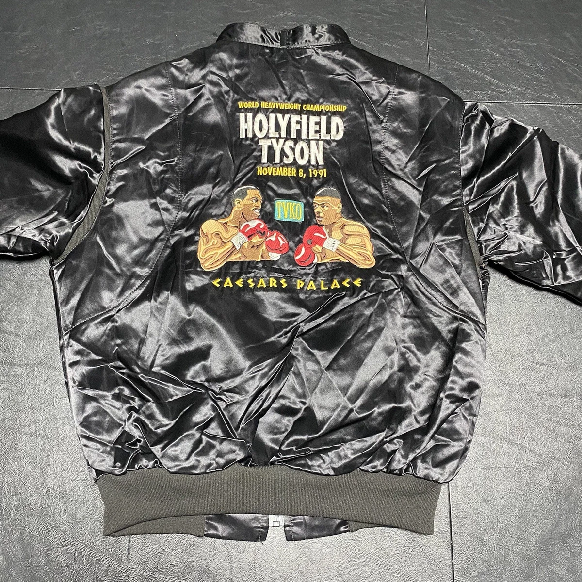 ジャケット・アウター 90s MGM GRAND LEATHER JACKET MIKE TYSON Exclusive MGM GRAND Popeye The Sailor Boxing White Leather Jacket