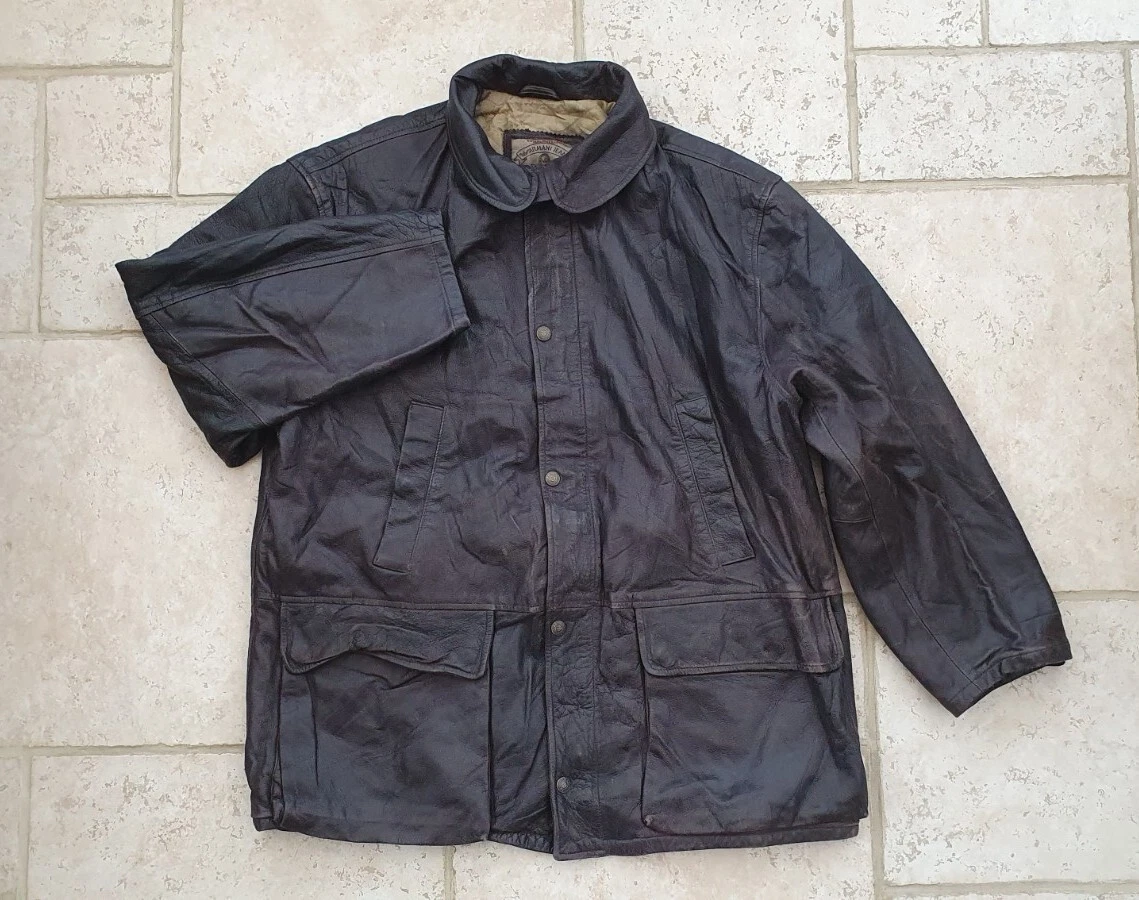 Vintage Armani Leather Brown Jacket Biker Fishing Hunting Men's XL