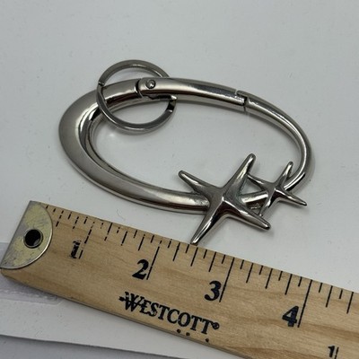 Y2K Oval Star Carabiner Clip Silver Metal Keychain Key Ring Hiking