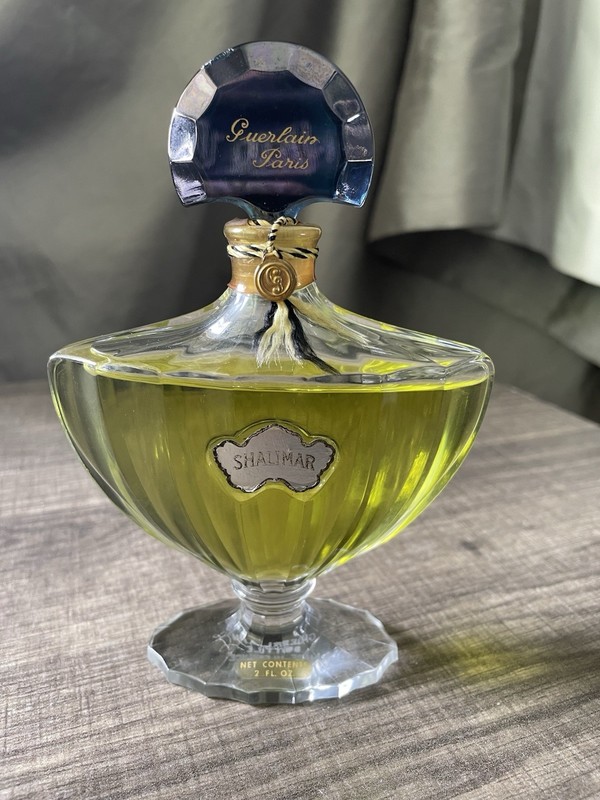 Vintage Guerlain Shalimar Parfum Splash Bottle - 2 Oz - France Blue Fan Stopper