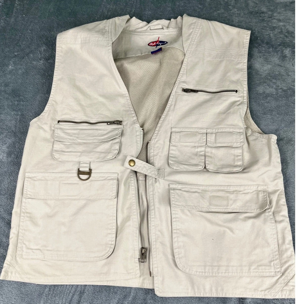 Reel Legends Fishing Vest Men’s L Beige Multi Pocket Mesh Lined Outdoor Exc