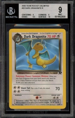 Pokemon Dark Dragonite Team Rocket Unlimited NON Holo Rare #22 BGS 9 Mint