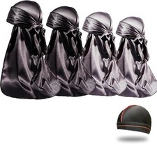 4PCS Silky Durags for Men Women 360 Waves with 1 Wave Cap