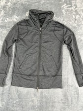 Zella Womens Gray Black Full-Zip Hoodie Jacket S Herringbone Thumbholes
