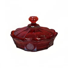 Fostoria COIN GLASS Ruby Red COVERED LIDDED CANDY DISH