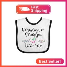 inktastic Grandma and Grandpa Love Me- Heart Grandchild Baby Bib White and Black