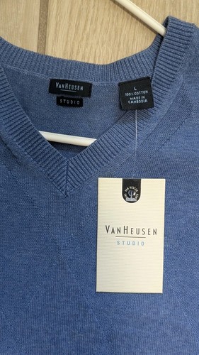 NWT Van Heusen Mens Heather Blue Sweater Vest Geometric Size L - Picture 3 of 5