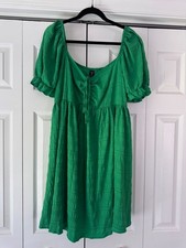 Shein Curve Sweetheart Neck Puff Sleeves Short Green Dress Plus Size 1XL - NWOT